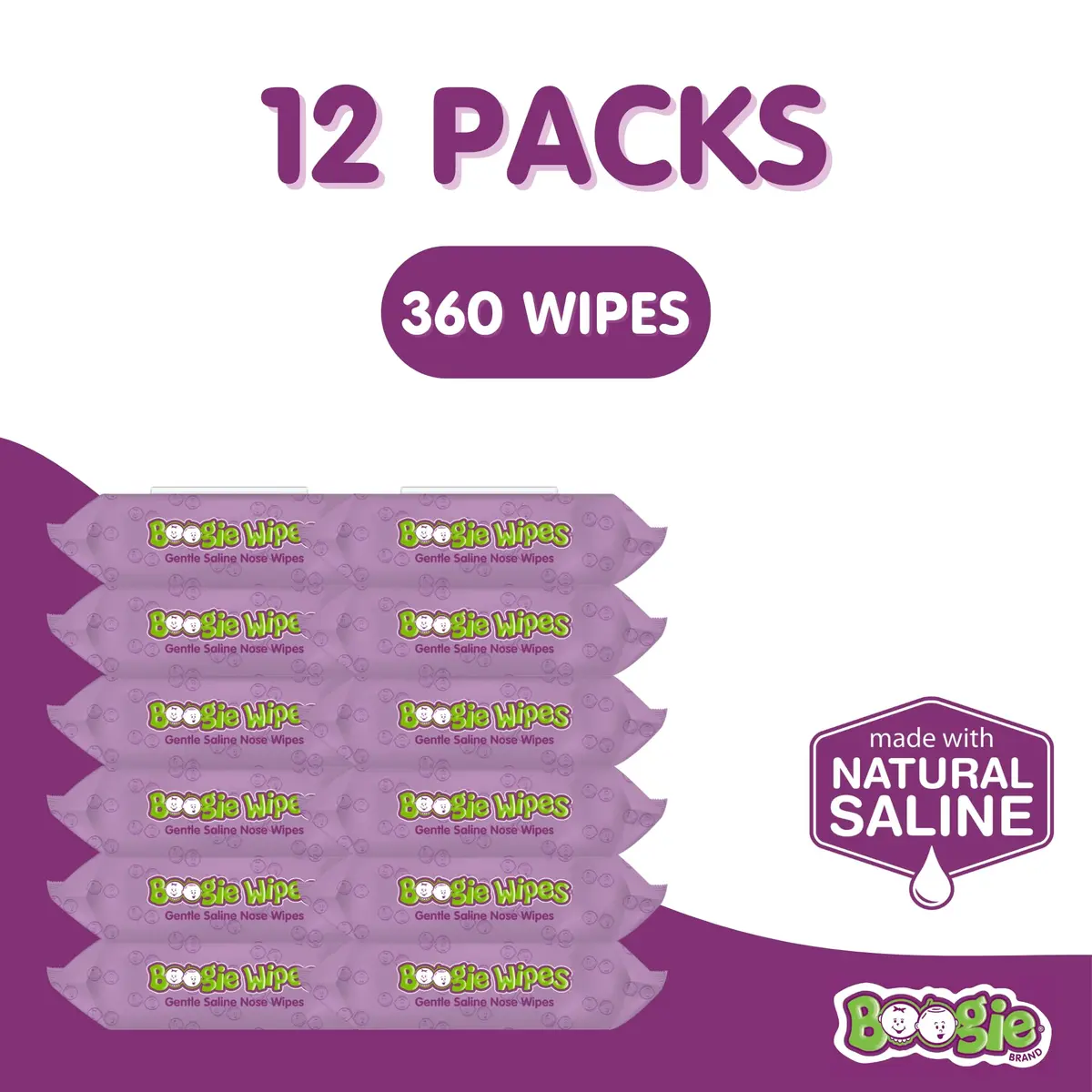 Boogie Saline Nose Wipes Grape Scent | Gentle, Natural Relief for Stuffy Noses (70-120 chars) - view 2