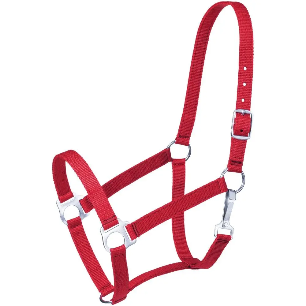 Tough 1 Economy Horse Halter - Red | Nylon, Adjustable Fit, Nickel Hardware - main product image