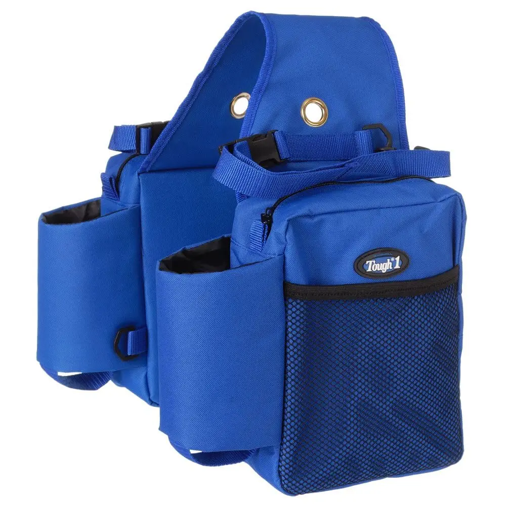 Tough 1 Saddle Bag with Bottle Holders - Royal Blue 12" x 13" x 2.5" | Durable Nylon Equestrian Pack - main product image