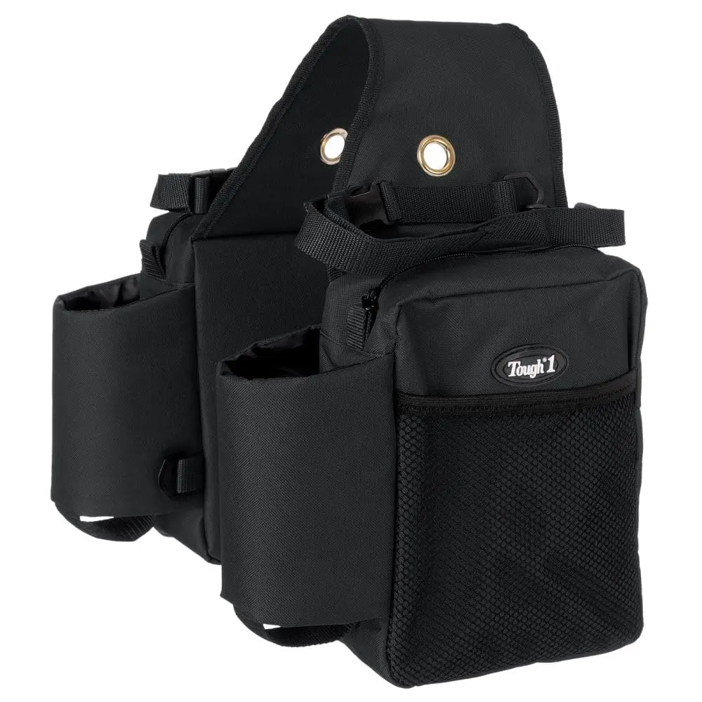 Tough 1 Saddle Bag with Bottle Holders - Black | Durable Nylon Outer Shell with Insulated Water Bottle Pockets - main product image