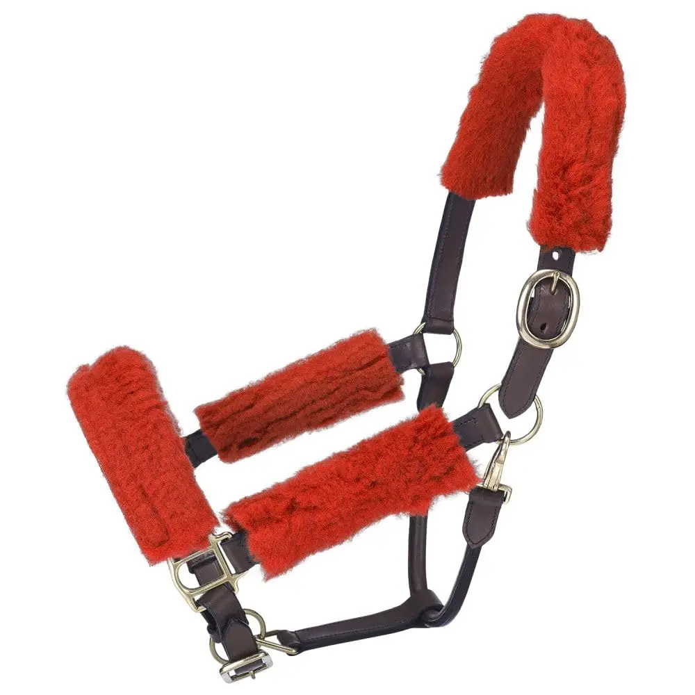 Tough 1 Fleece Horse Halter Set - Red | Plush, Rubbing Prevention, Quick Grip Closure - main product image