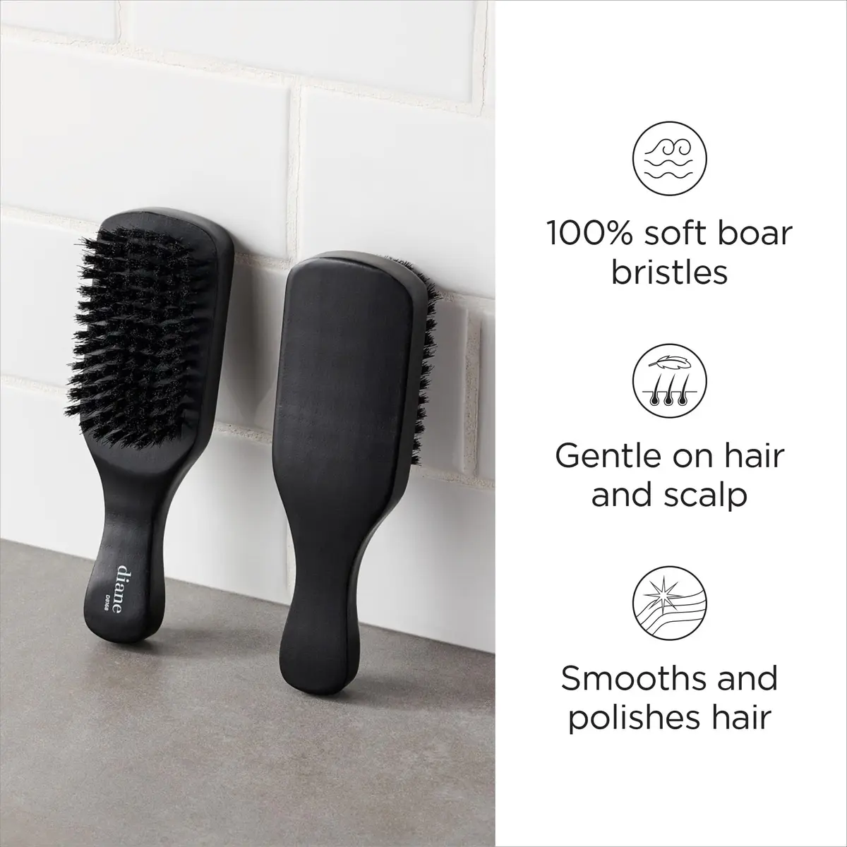 Diane Boar Bristle Club Brush for Waves & Smoothing | Fine to Medium Hair Detangler (17.25in x 2.25in x 8.5in) - view 2