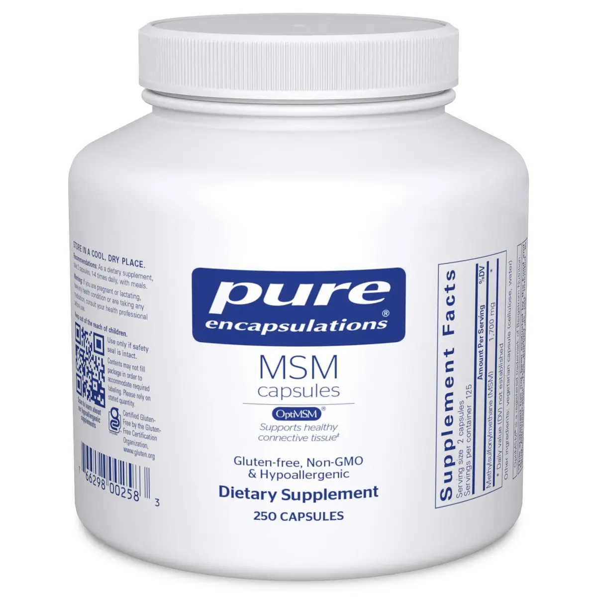 Pure Encapsulations MSM Capsules 250 Count (1700 mg per serving) | Supports Joint Health & Connective Tissue - main product image