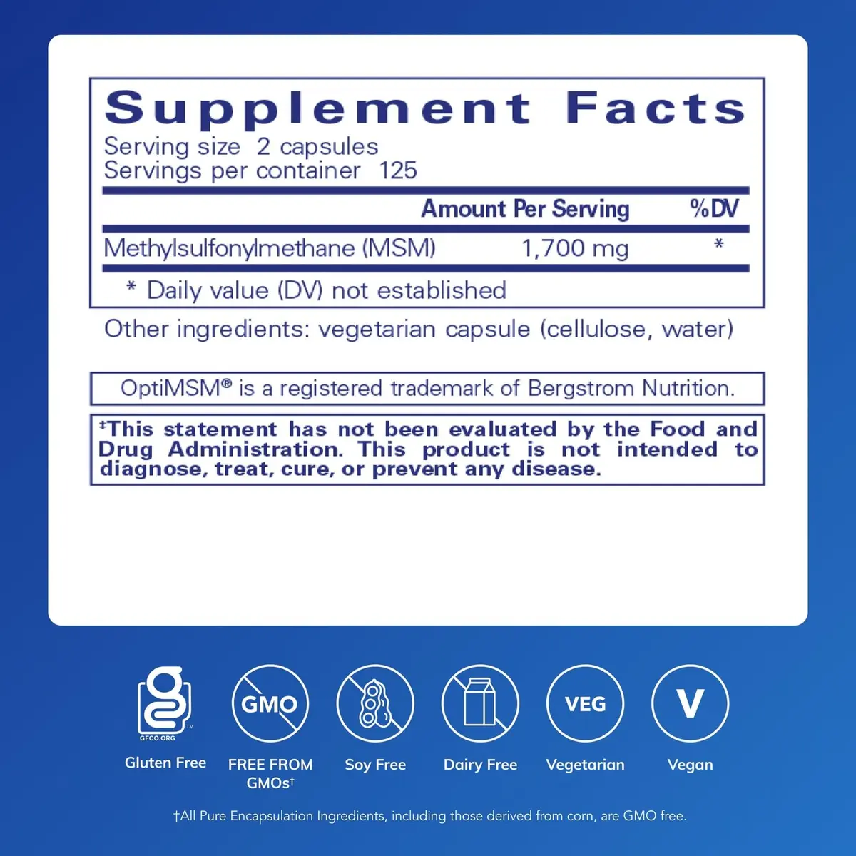 Pure Encapsulations MSM Capsules 250 Count (1700 mg per serving) | Supports Joint Health & Connective Tissue - view 2