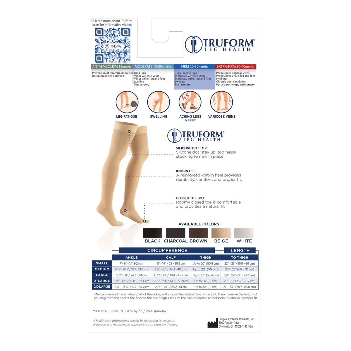 Truform 20-30 Mmhg Compression Stockings for Men & Women | Thigh High, Dot Top, Closed Toe, Black, Large - view 8