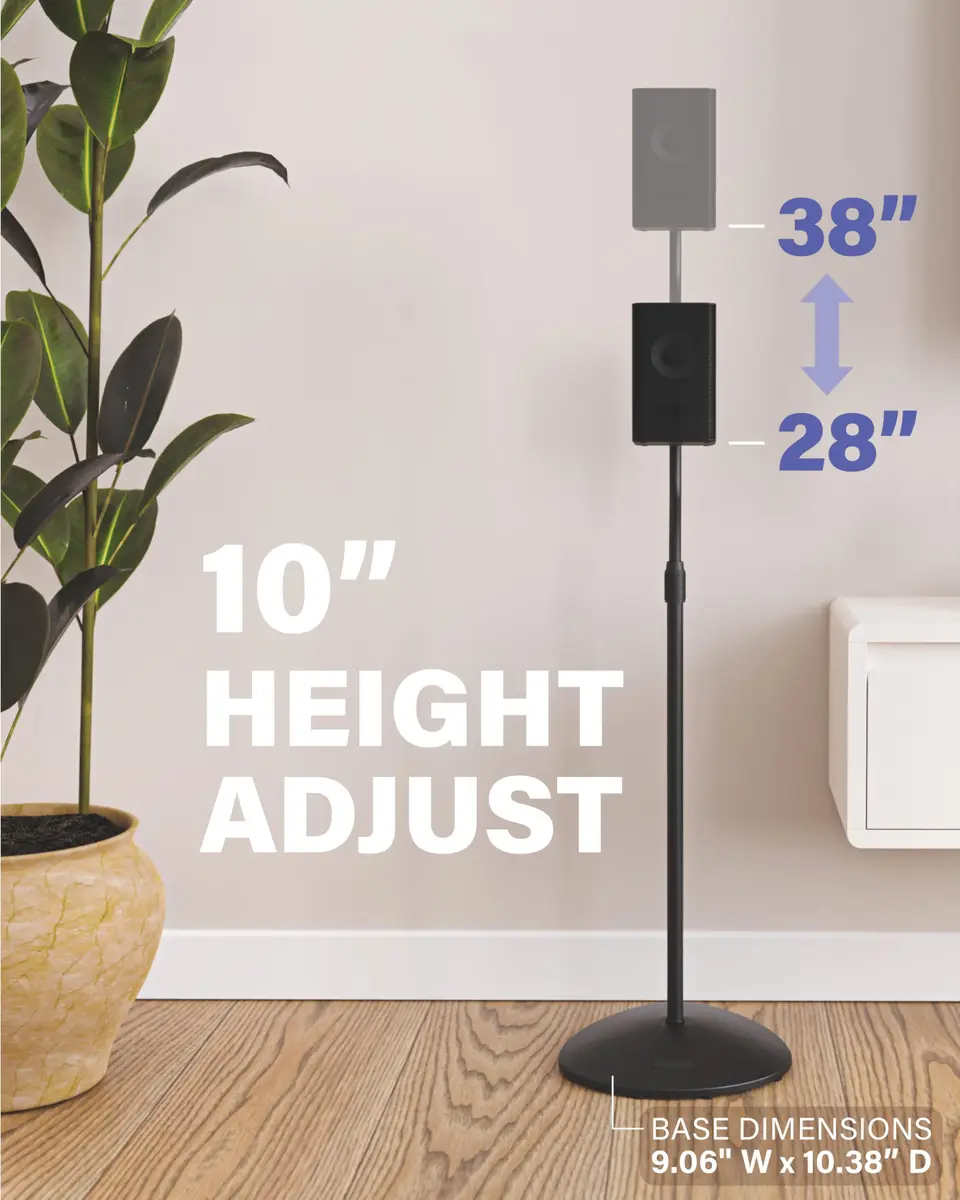 Sanus HTBS Adjustable Speaker Stands Pair for Satellite & Bookshelf Speakers – 28"-38" Height – Black - view 9