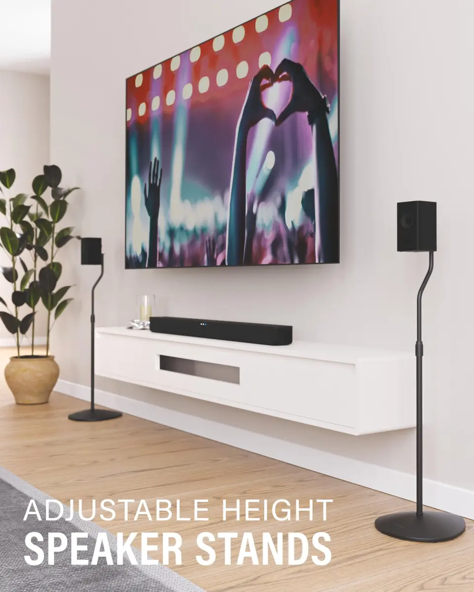 Sanus HTBS Adjustable Speaker Stands Pair for Satellite & Bookshelf Speakers – 28"-38" Height – Black - view 2