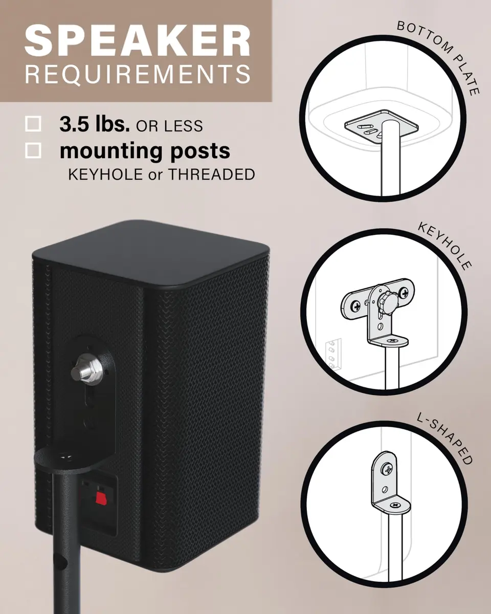 Sanus HTBS Adjustable Speaker Stands Pair for Satellite & Bookshelf Speakers – 28"-38" Height – Black - view 3