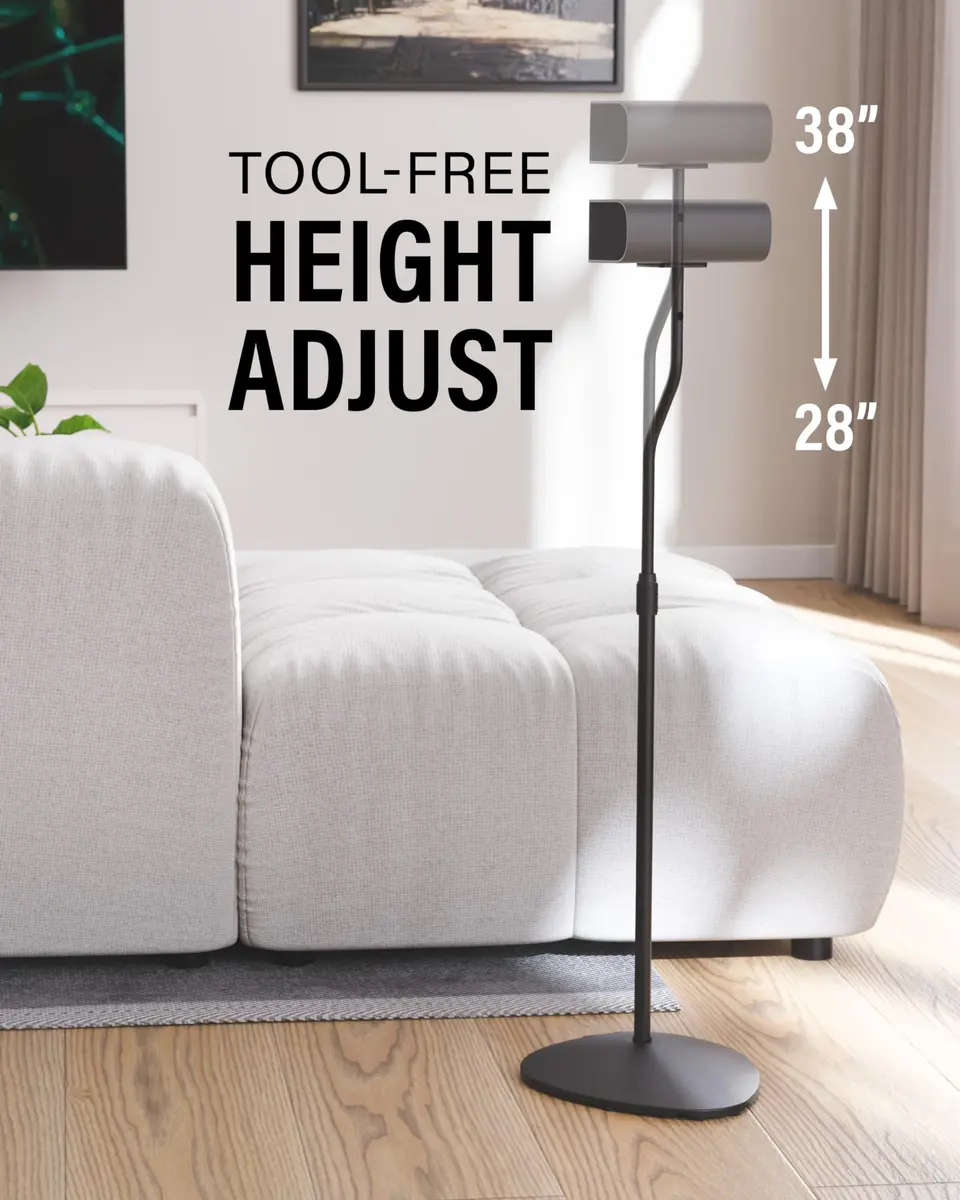 Sanus HTBS Adjustable Speaker Stands Pair for Satellite & Bookshelf Speakers – 28"-38" Height – Black - view 4