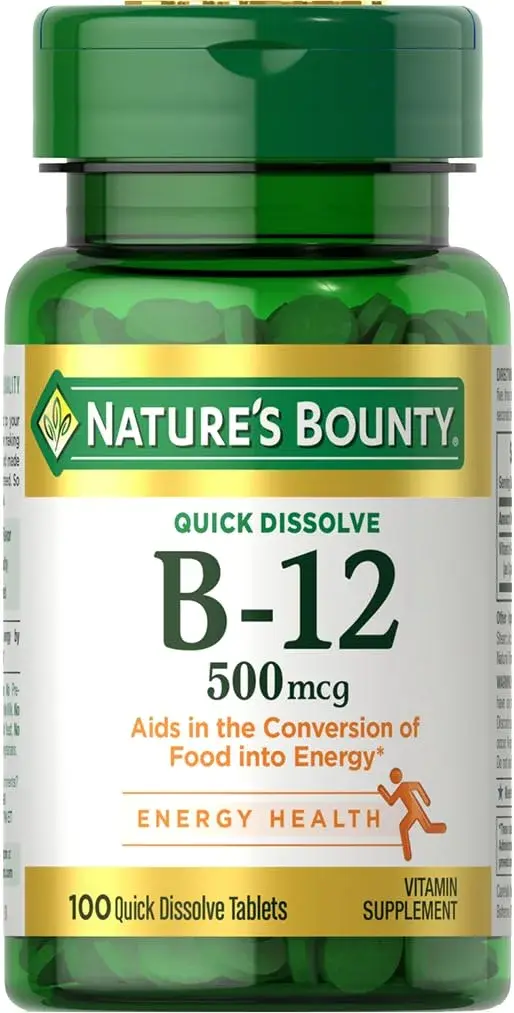 Nature's Bounty Vitamin B12 Quick Dissolve Tablets 500mcg (100 Count) | Supports Energy Metabolism and Nervous System Health - main product image