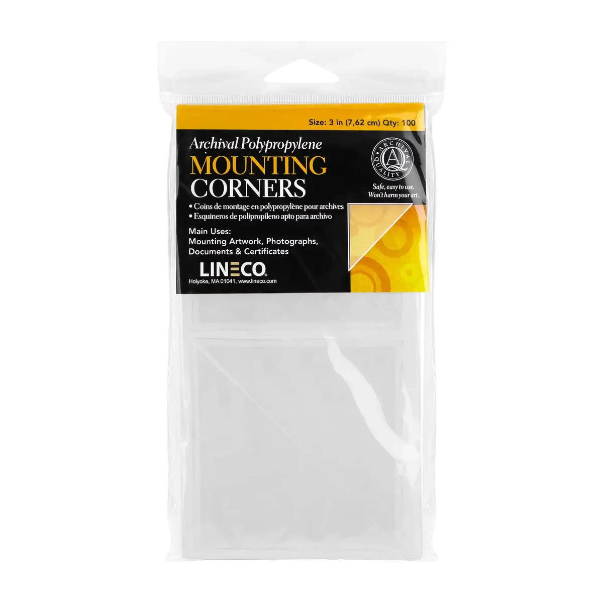 Lineco Self-Adhesive Polypropylene Mounting Corners 3 Inch | Acid-Free, Archival Quality, 100 PCS - main product image