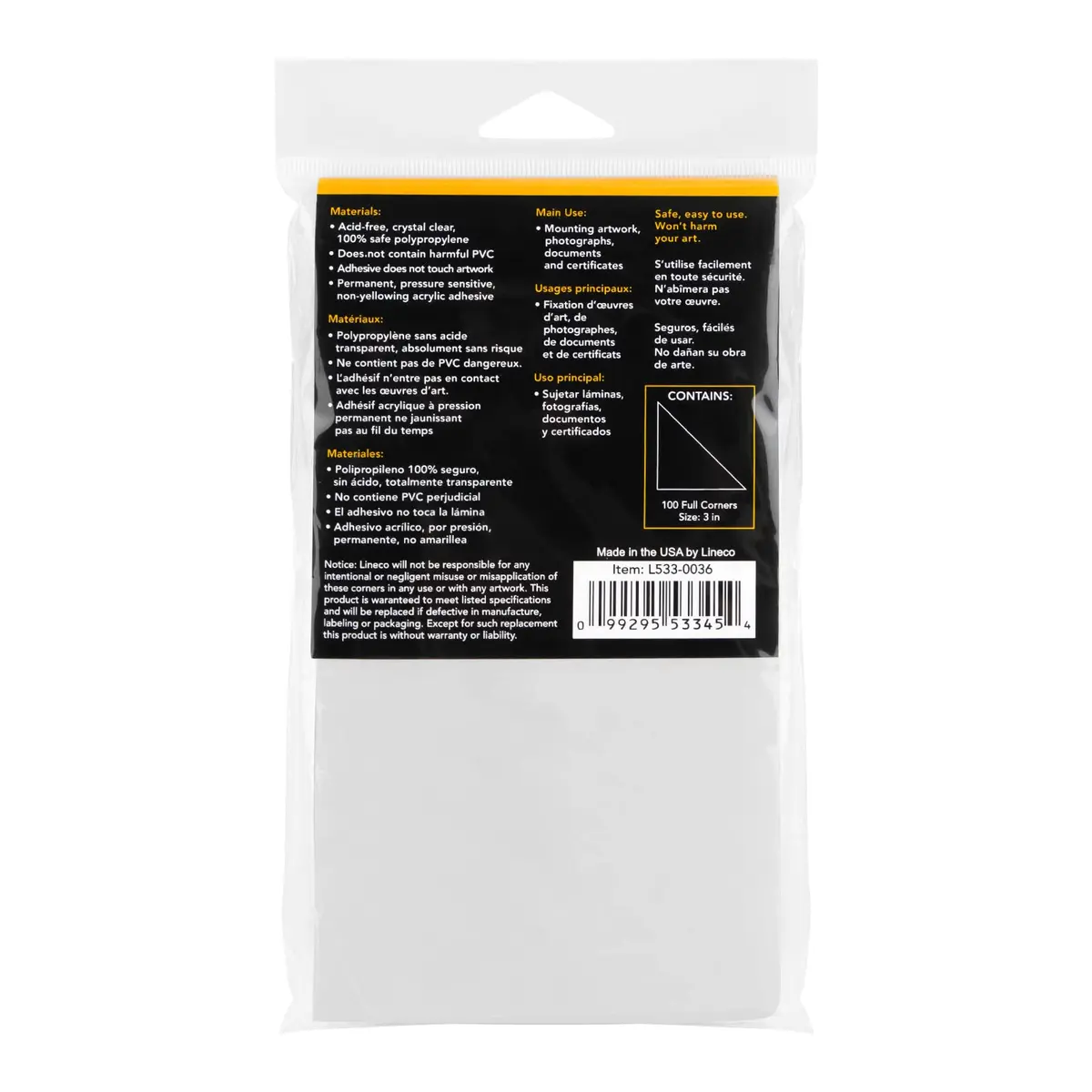 Lineco Self-Adhesive Polypropylene Mounting Corners 3 Inch | Acid-Free, Archival Quality, 100 PCS - view 2