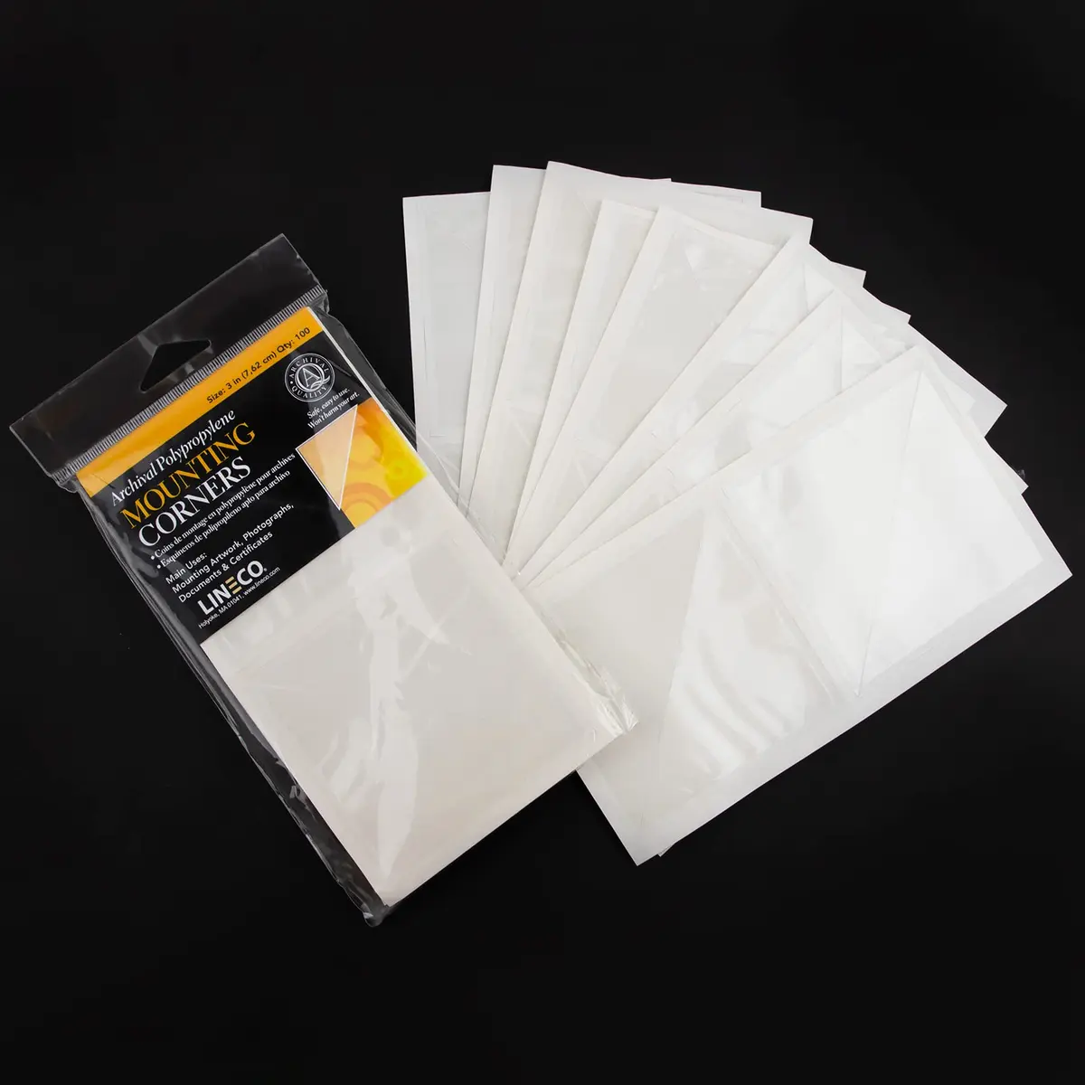 Lineco Self-Adhesive Polypropylene Mounting Corners 3 Inch | Acid-Free, Archival Quality, 100 PCS - view 3