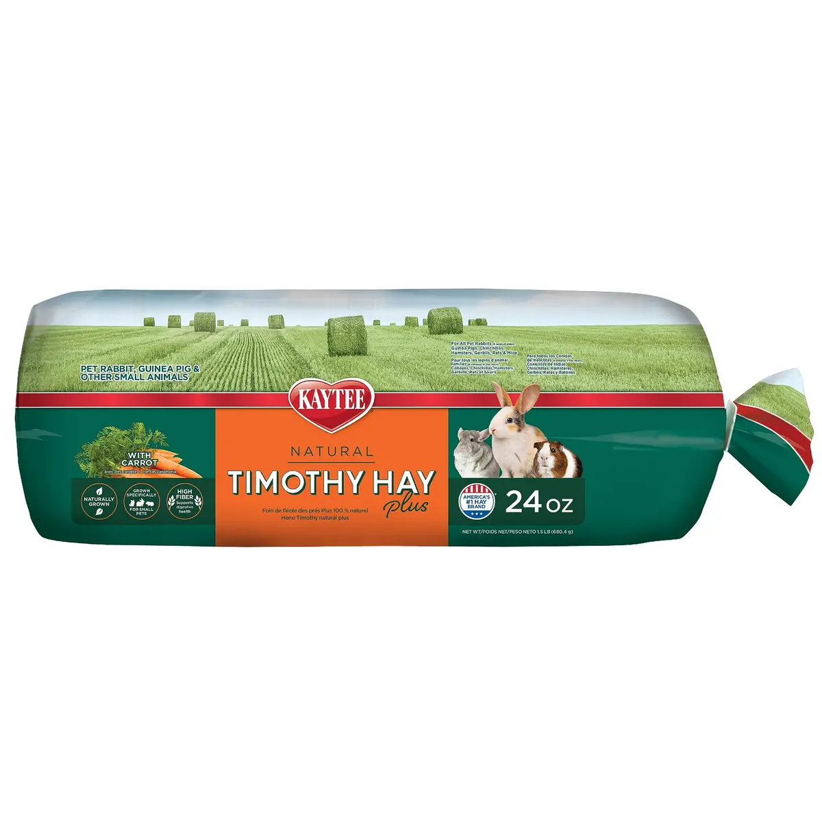 Kaytee All Natural Timothy Hay Plus Carrots for Guinea Pig & Rabbit | High Fiber, Fresh, USA Grown - main product image