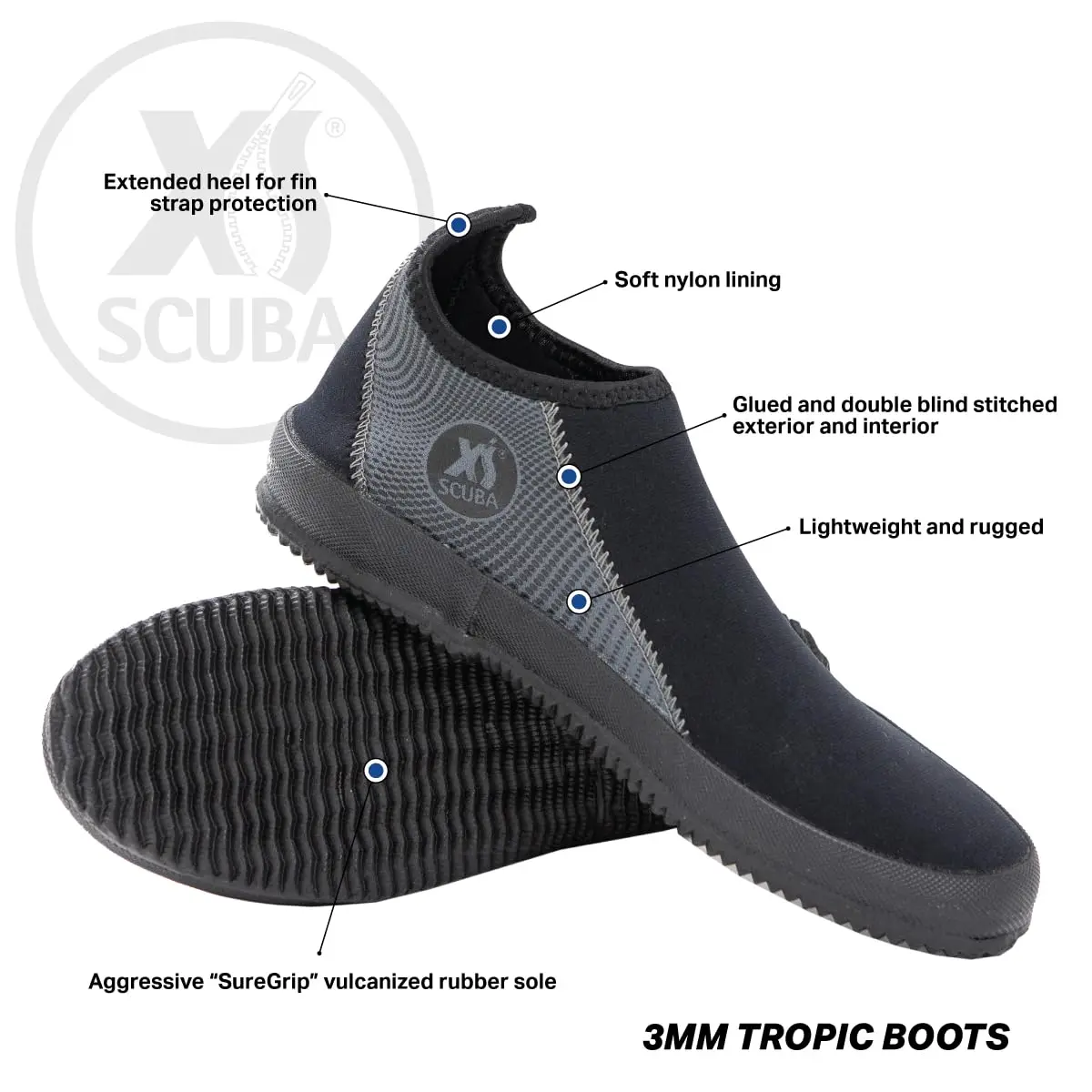 XS Scuba 3 mm Tropic Boots Size 12 | Rugged Water Booties with SureGrip Sole - view 2