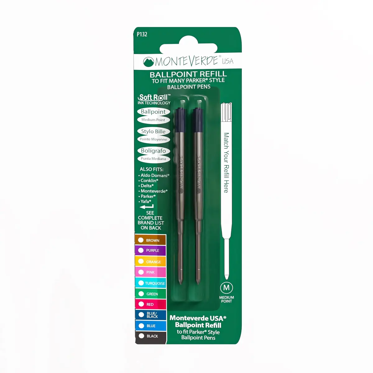 Monteverde Soft Roll Ballpoint Pen Refills for Parker-Style Pens | Smooth Dual-Tone Ink, 2-Pack - main product image