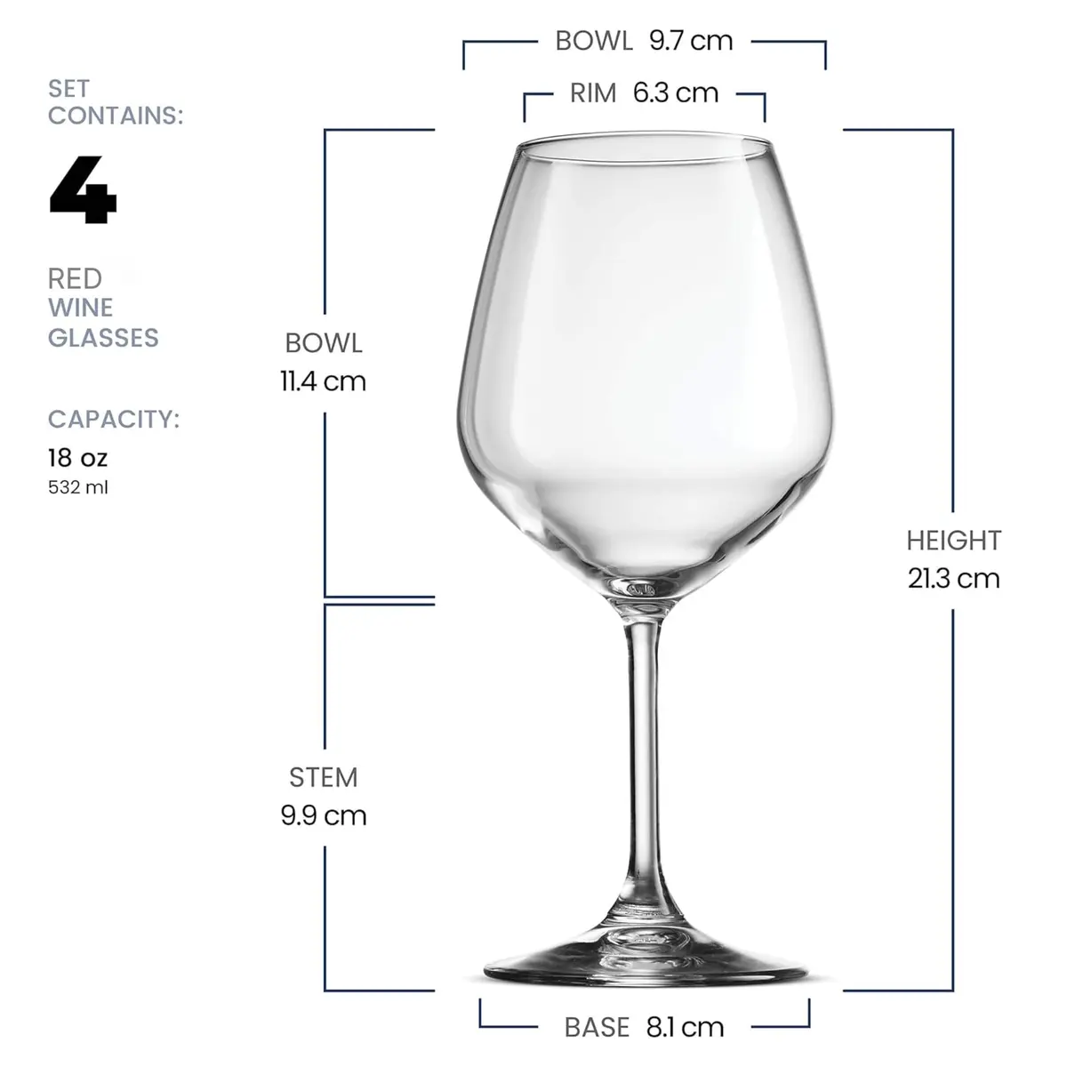 Bormioli Rocco 18oz Red Wine Glasses | Crystal Clear Star Glass, Laser Cut Rim, Elegant Party Drinkware - view 2