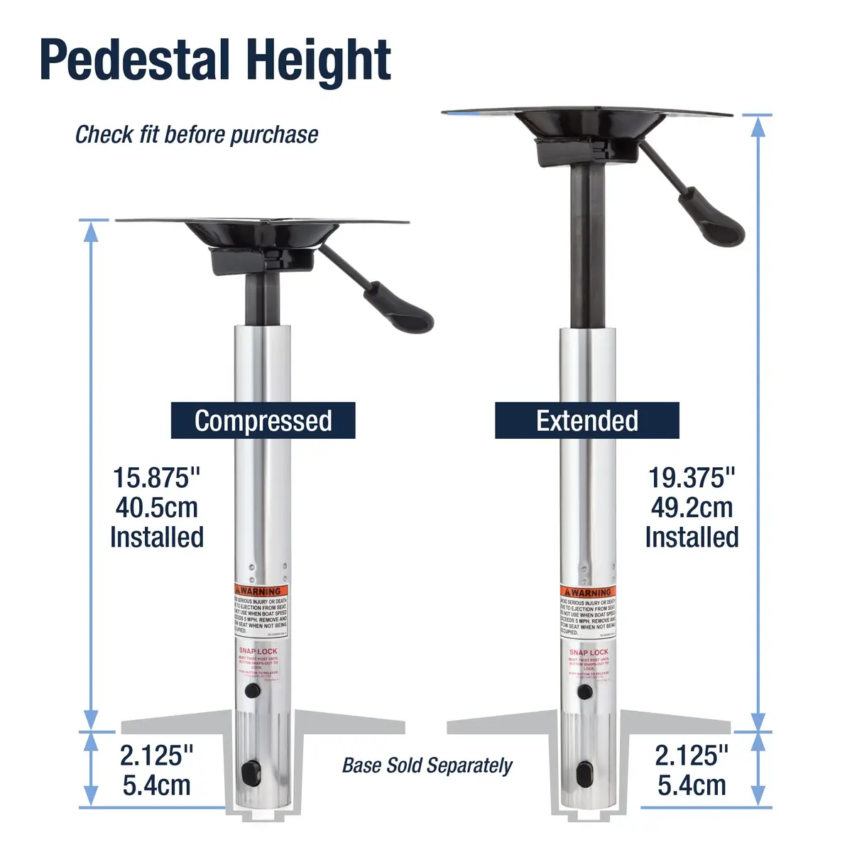 attwood Snap-Lock Seat Pedestal 15.8-19.3 Inch | Corrosion-Resistant Aluminum, Adjustable Height, Secure Locking Clip, 5.25” Mount - view 2