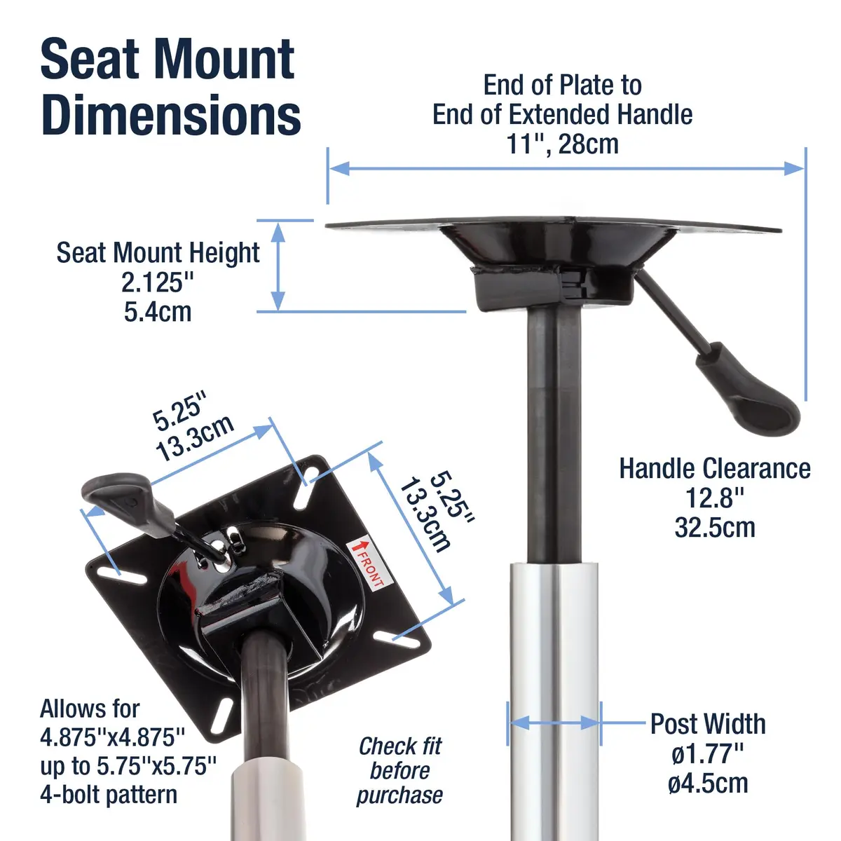 attwood Snap-Lock Seat Pedestal 15.8-19.3 Inch | Corrosion-Resistant Aluminum, Adjustable Height, Secure Locking Clip, 5.25” Mount - view 3