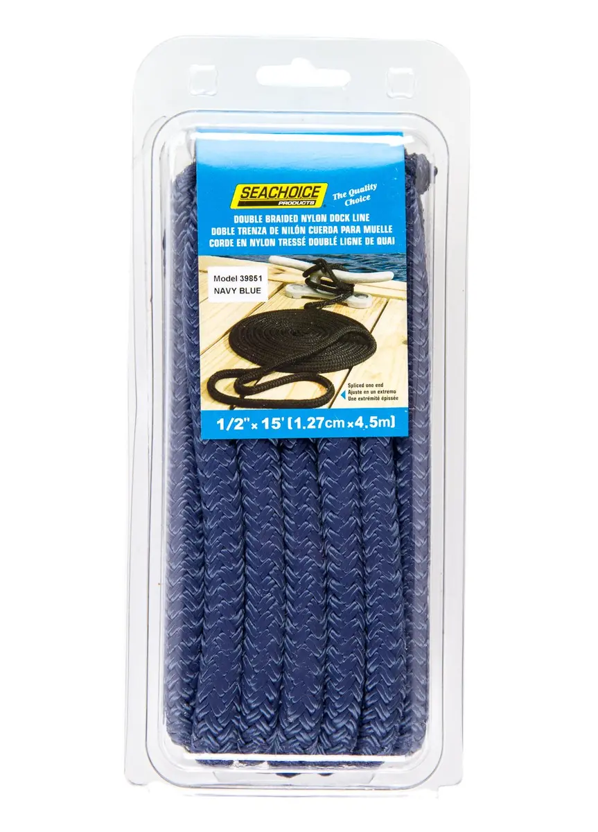Seachoice Double-Braid Nylon Dock Line 1/2" x 15' Navy | Superior Strength & Durability - view 5
