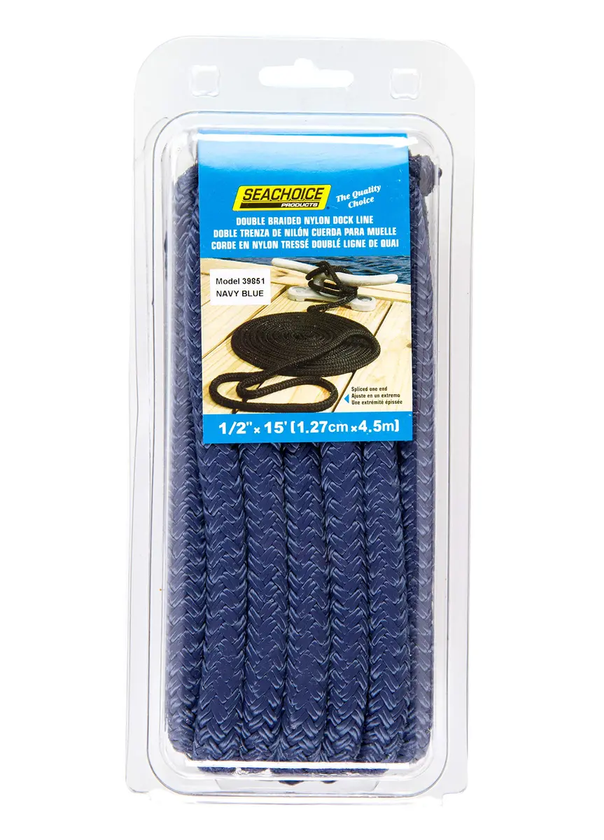 Seachoice Double-Braid Nylon Dock Line 1/2" x 15' Navy | Superior Strength & Durability - view 4