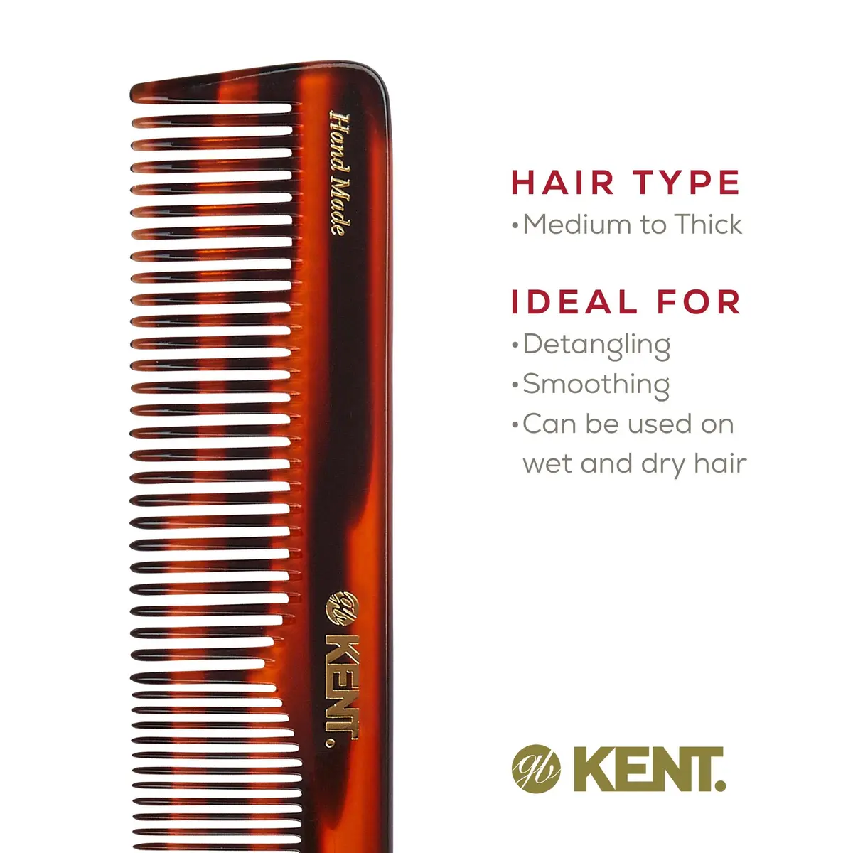 Kent 16T Tortoise Fine Tooth and Wide Tooth Comb | 18.5 cm (7.2 Inch) - view 6