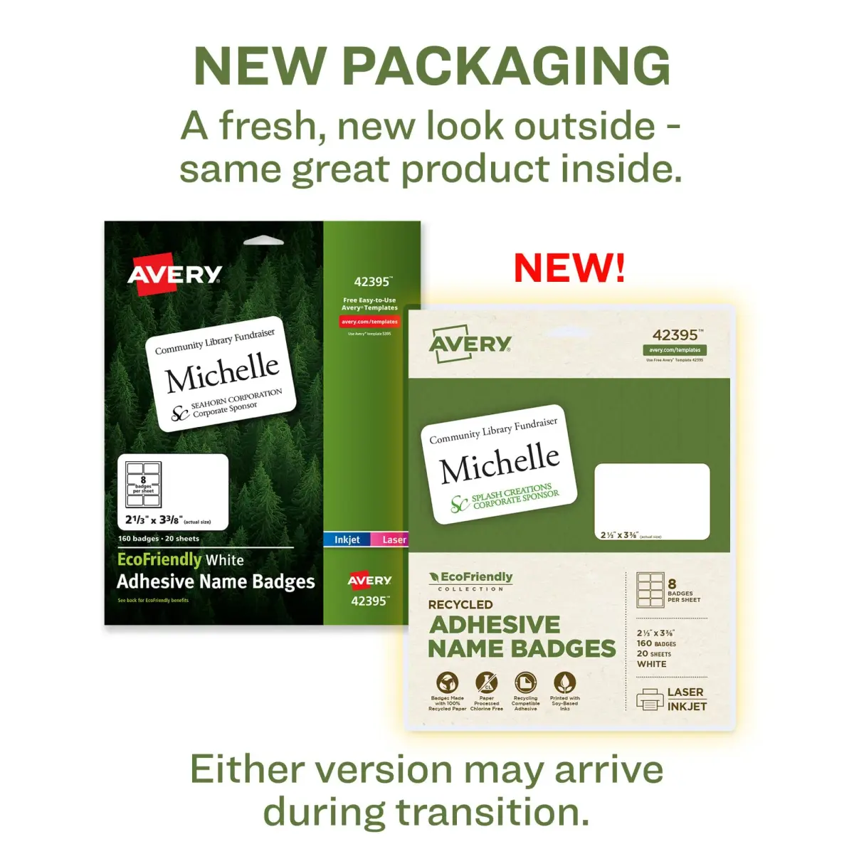 Avery® EcoFriendly Recycled Name Tags, 2-1/3" x 3-3/8", White, 160 Printable Name Badges | Made with 100% Post-Consumer Recycled Paper - view 2