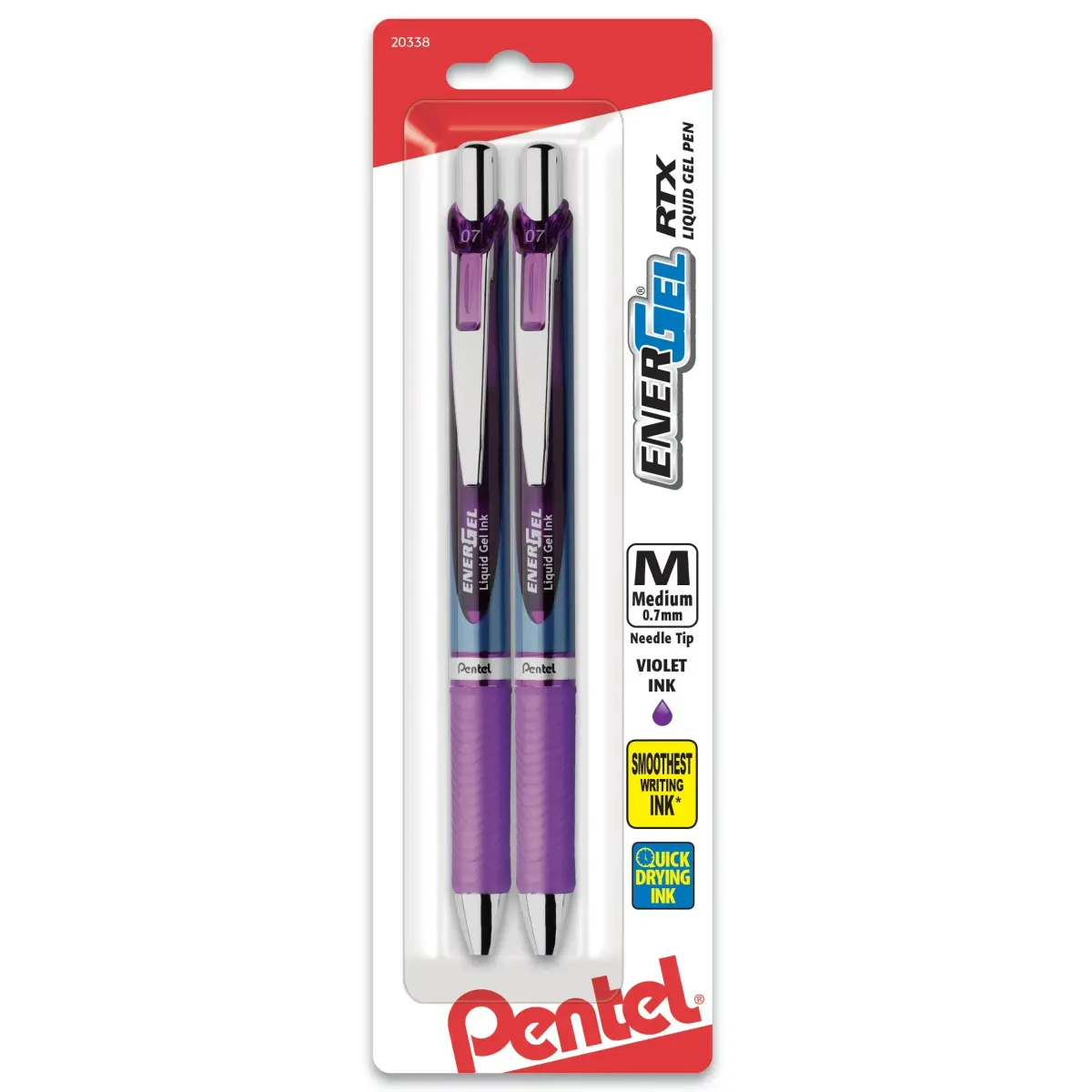 Pentel EnerGel RTX Retractable Gel Pen 0.7mm Medium Violet Ink, 2-Pack | Smooth Writing & Fast Dry - main product image