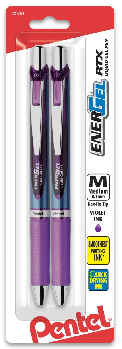 Pentel EnerGel RTX Retractable Gel Pen 0.7mm Medium Violet Ink, 2-Pack | Smooth Writing & Fast Dry - main product image