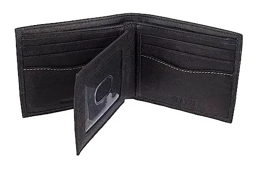 GUESS Men's Black/White Full-Grain Leather Passcase Wallet | RFID Blocking, 6 Card Slots, ID Window - view 2