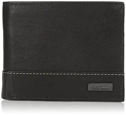 GUESS Men's Black/White Full-Grain Leather Passcase Wallet | RFID Blocking, 6 Card Slots, ID Window - view 3