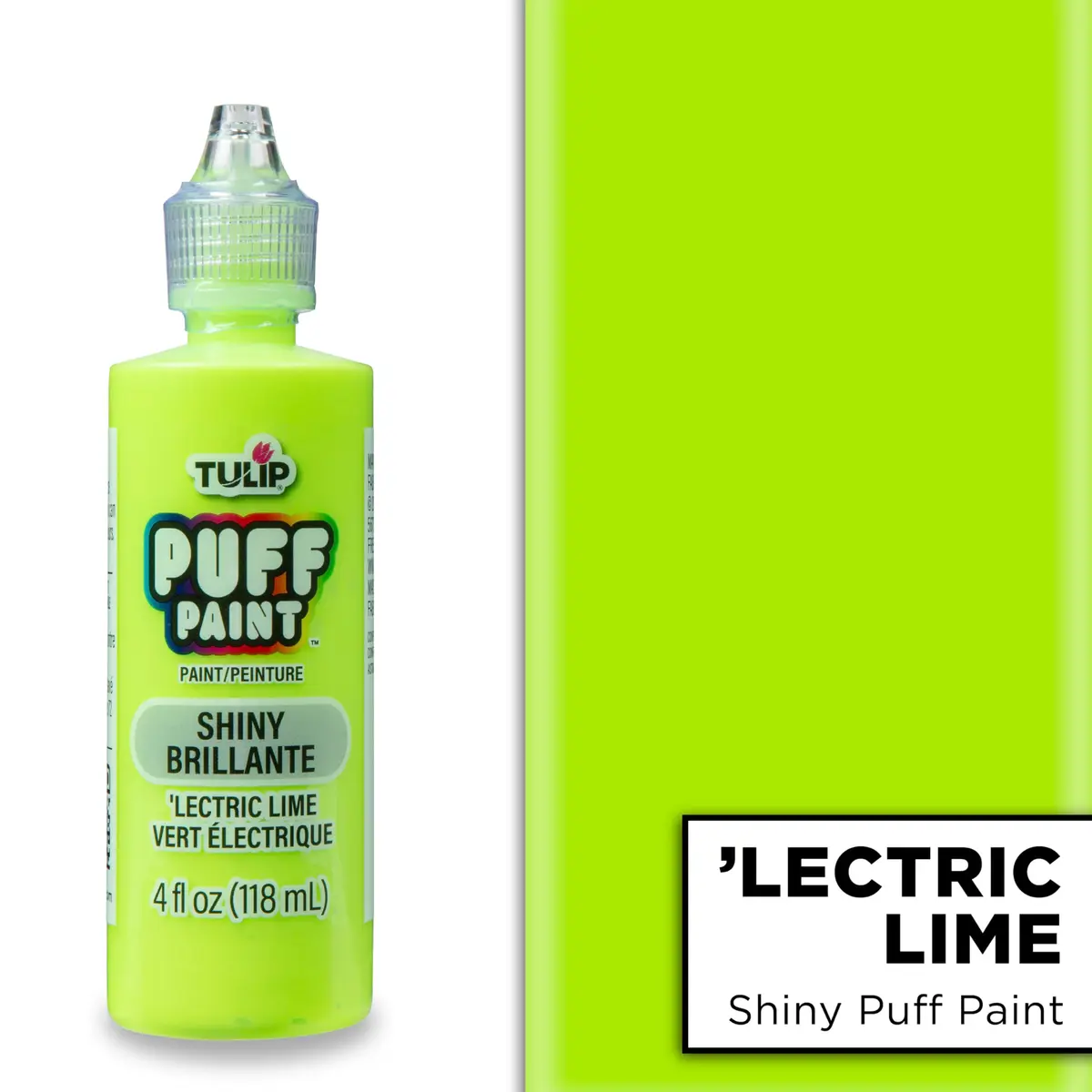 Tulip Puff Fabric Paint Shiny 'Lectric Lime 118ml (4 fl oz) | Permanent Craft Paint for Clothes, DIY Projects - view 2