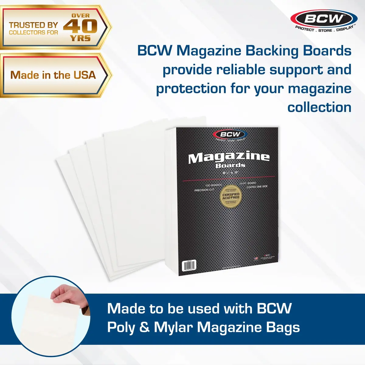 BCW Magazine Backing Boards 8.5 x 11 Inches Acid-Free 100 Count | Premium Archival Support - view 2