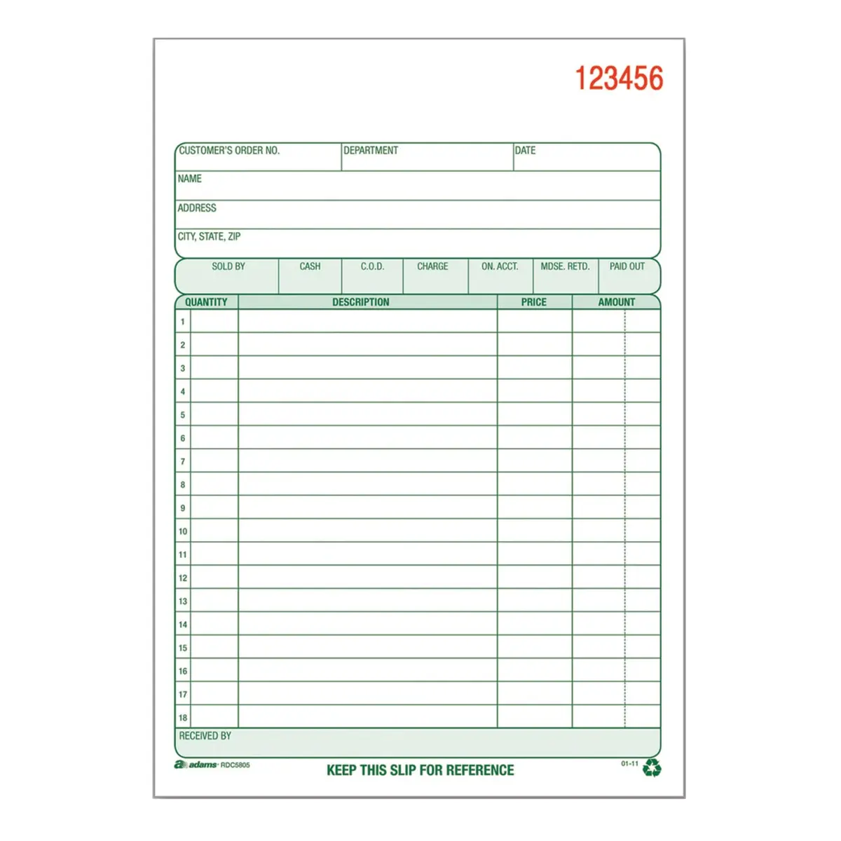 Adams All Purpose Sales Order Book, 2-Part Carbonless, White/Canary, 14.1cm x 21.2cm (5-9/16 x 8-7/16 Inches), 50 Sets | Professional Forms for Business - main product image