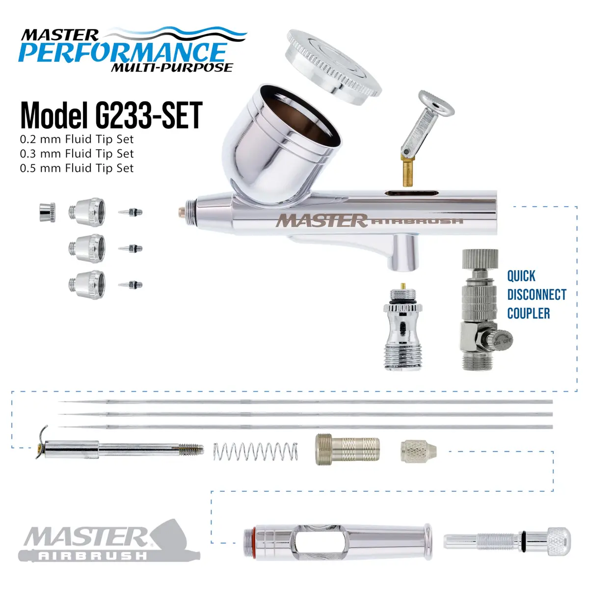 Master Airbrush G233 Performance Pro Airbrush Kit with 3 Nozzle Sets | Dual-Action Gravity Feed for Fine Detail & Broad Spray - view 3