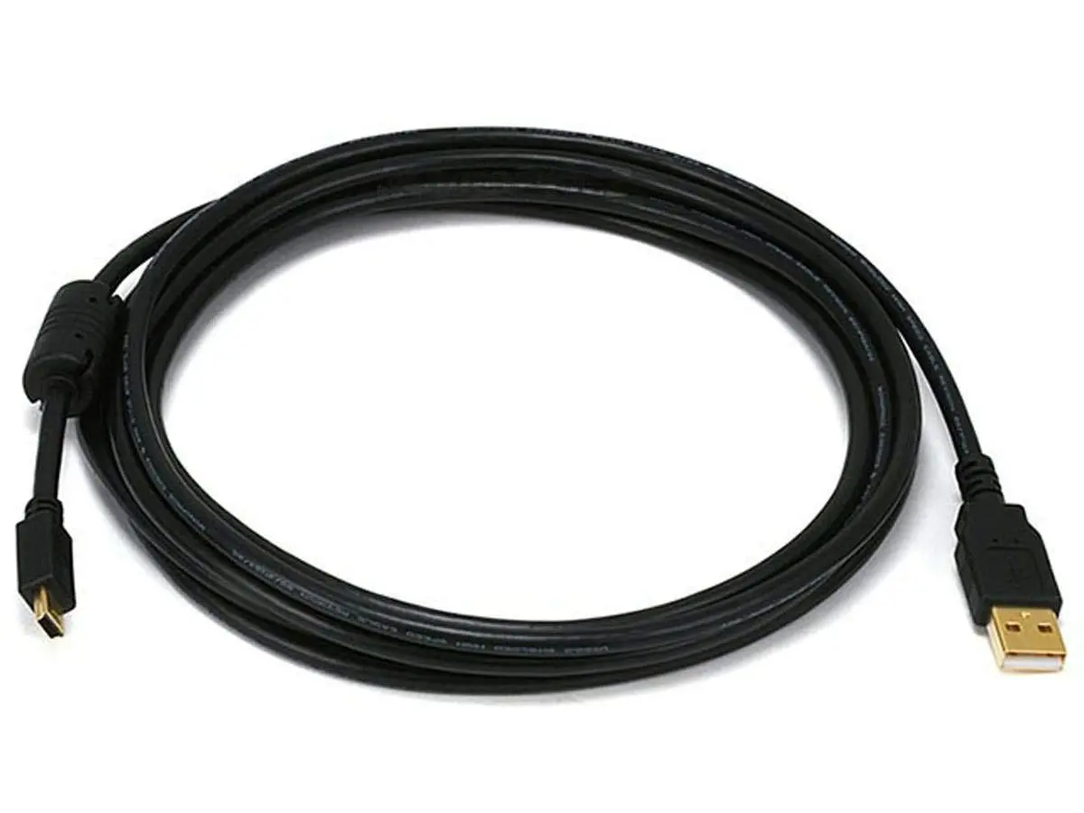 Monoprice 6' USB 2.0 A Male to Mini-B 5 Pin Male Cable with Ferrite Core and Gold Plated, Black | Fully Shielded, 28/24AWG - main product image