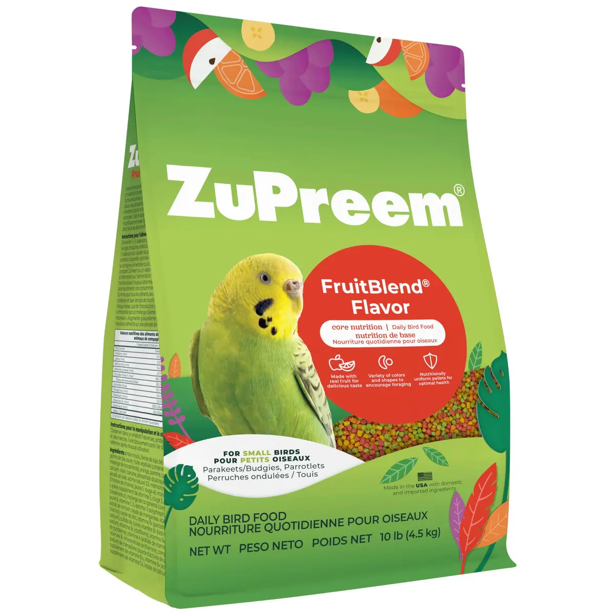 ZuPreem FruitBlend Parakeet & Budgie Food 4.54 kg (10 lb) | Complete Nutrition for Small Birds - main product image