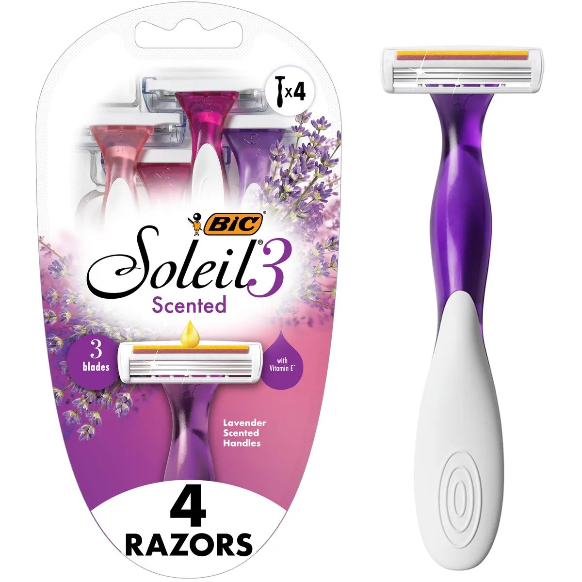 BIC Soleil 3 Scented Disposable Razors for Women, 4-Pack | 3-Blade Shave with Vitamin E Strip - main product image