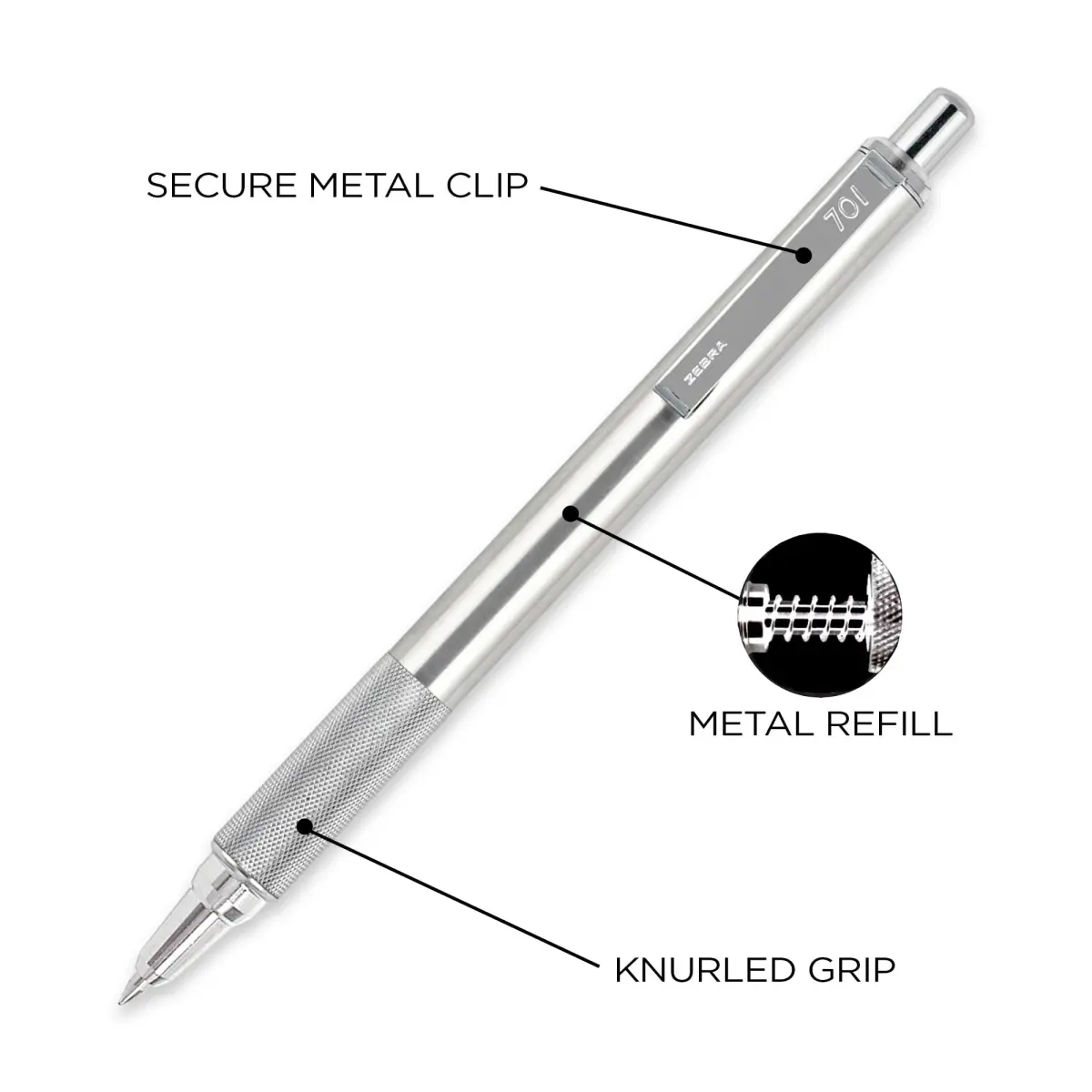 Zebra Pen STEEL F-701 Retractable Ballpoint Pen, Black Ink, 0.8mm, 1-Pack | Smooth Writing Metal Pen - view 6