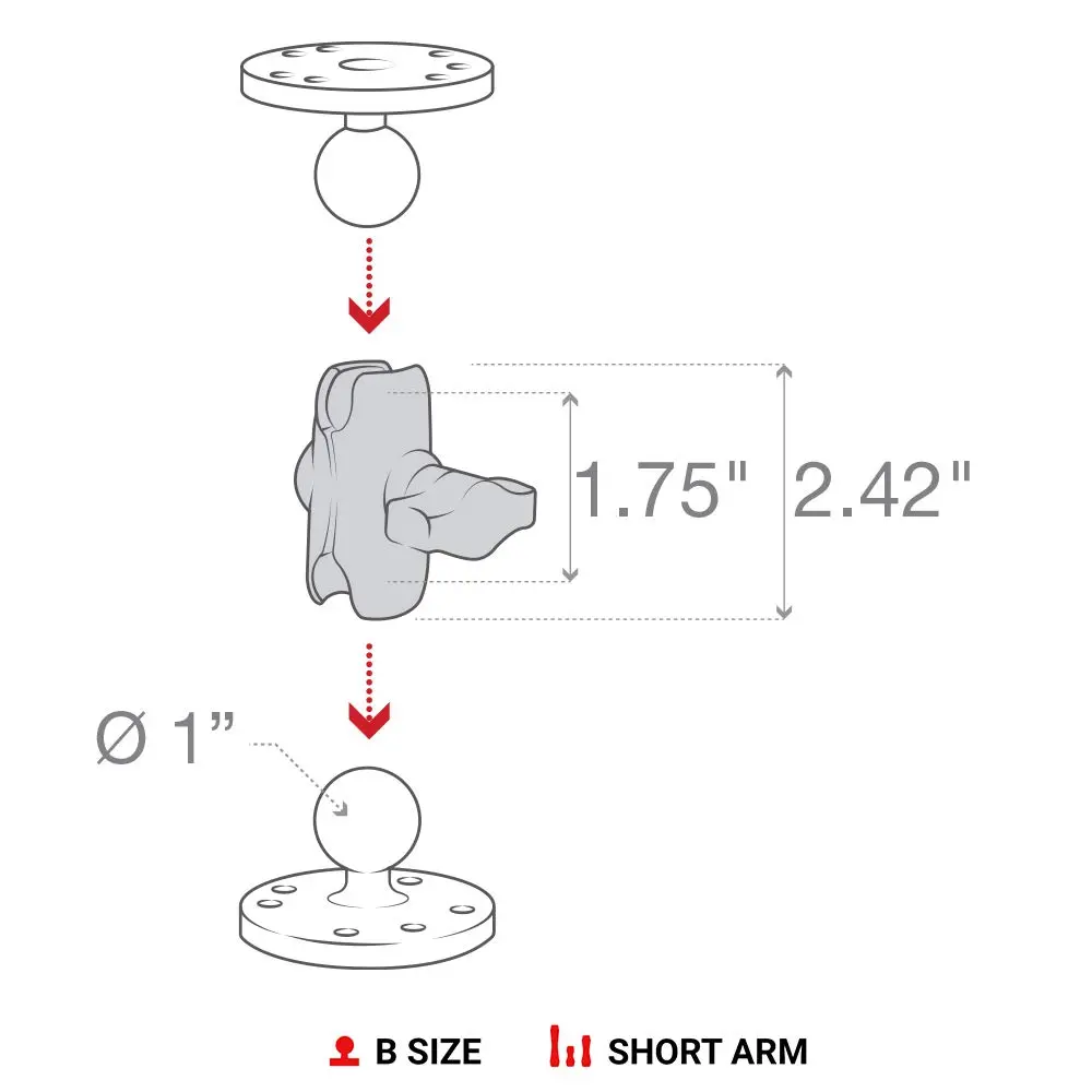 RAM MOUNTS Short Double Socket Arm for B Size 1" Balls | Marine Aluminum, Infinite Adjustment - view 3
