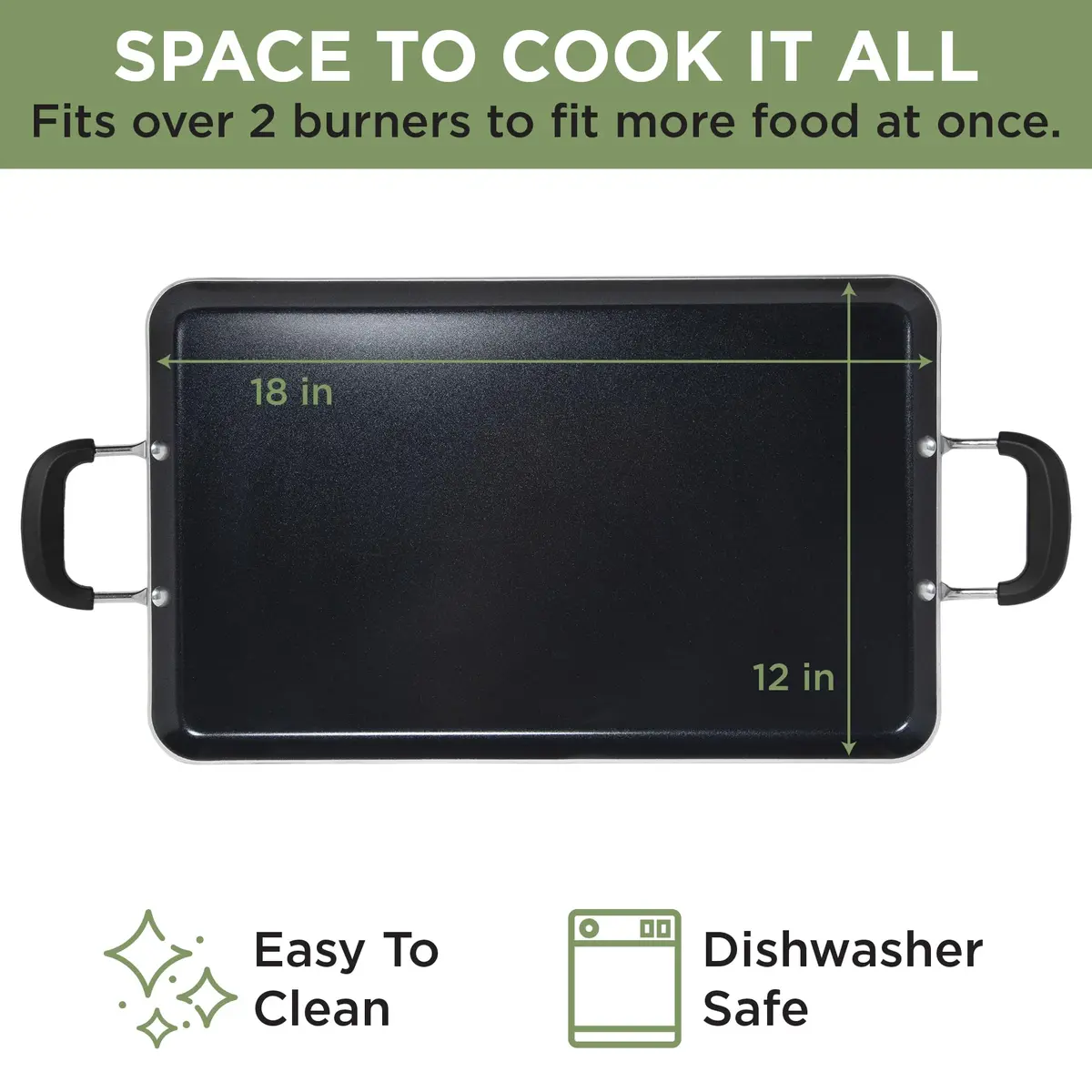 Ecolution Artistry Nonstick Double Burner Griddle 12" x 18" | Easy To Clean, Dishwasher Safe, Cool Touch Handle - view 6