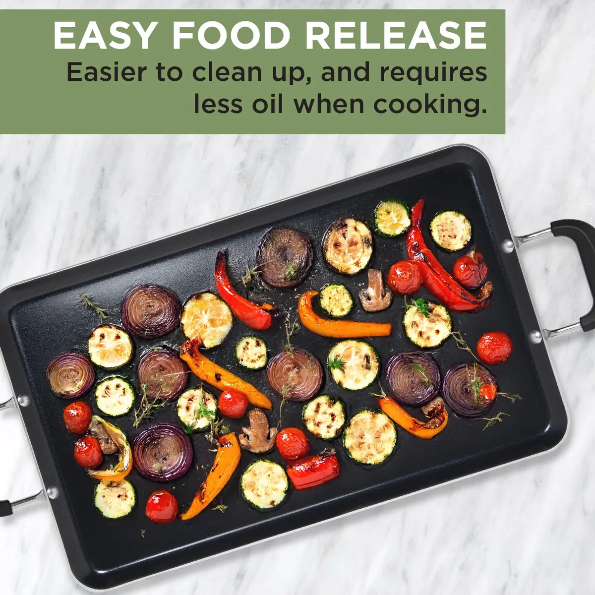 Ecolution Artistry Nonstick Double Burner Griddle 12" x 18" | Easy To Clean, Dishwasher Safe, Cool Touch Handle - view 3