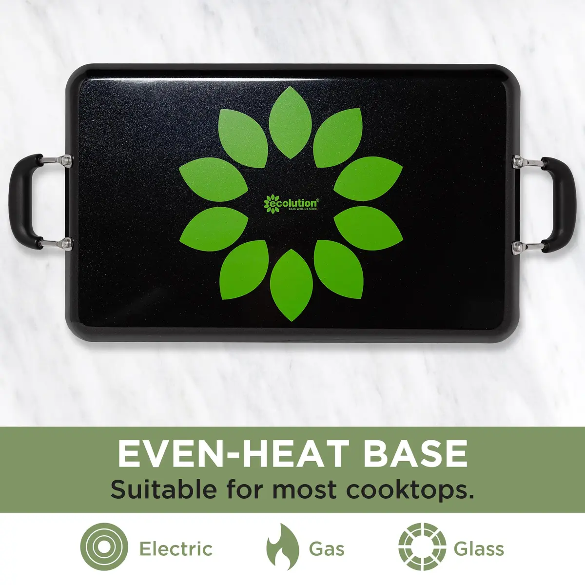 Ecolution Artistry Nonstick Double Burner Griddle 12" x 18" | Easy To Clean, Dishwasher Safe, Cool Touch Handle - view 4