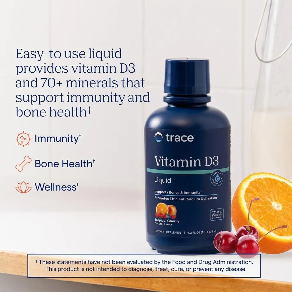 Trace Minerals Liquid Vitamin D3 Tropical Cherry 16 fl oz | Supports Bone & Immune Health - view 2