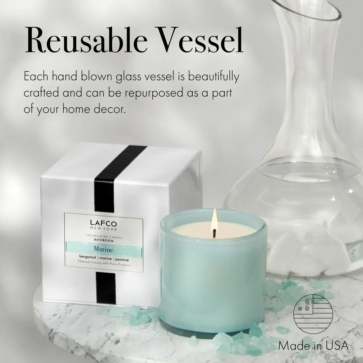 LAFCO NEW YORK Signature Candle, Marine - 15.5 oz - 90-Hour Burn Time - Reusable, Hand Blown Glass Vessel - Made in The USA - view 5