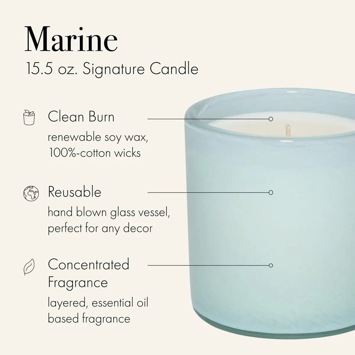 LAFCO NEW YORK Signature Candle, Marine - 15.5 oz - 90-Hour Burn Time - Reusable, Hand Blown Glass Vessel - Made in The USA - view 2