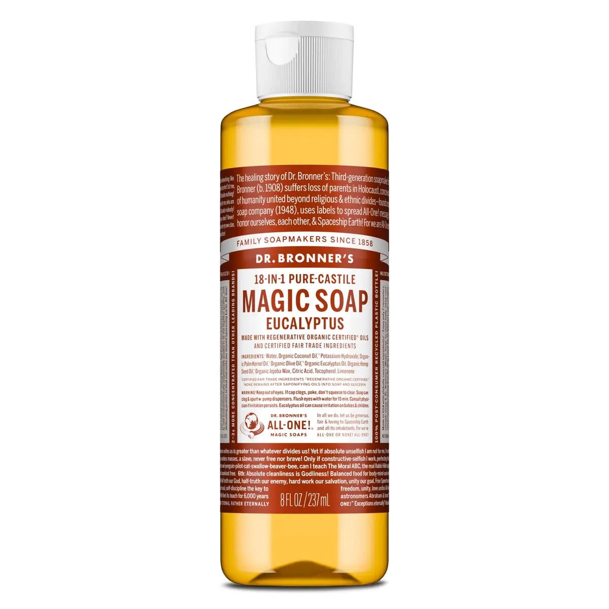 Dr. Bronner's Eucalyptus Pure-Castile Liquid Soap 237ml (8 Fl Oz) | Gentle & Biodegradable Body Wash - main product image