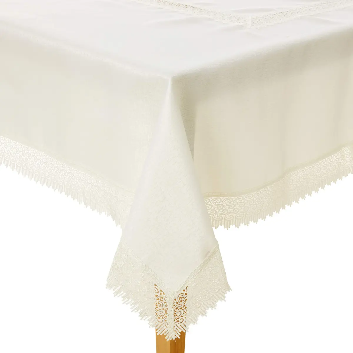 Violet Linen Treasure Lace Tablecloth Ivory 70" x 120" (178 cm x 305 cm) | Elegant Lace Border for Dining Tables - main product image