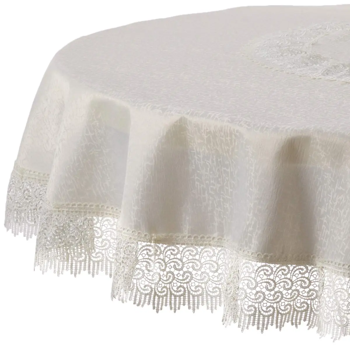 Violet Linen Treasure Lace Tablecloth Ivory 70" Round | Elegant Lace Border for Dining (70" Round, Ivory) - main product image
