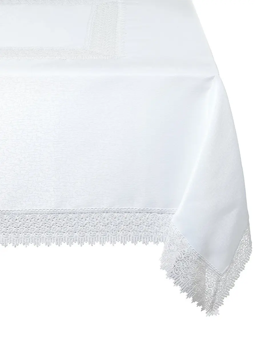 Violet Linen Treasure Lace Tablecloth White 183 cm x 178 cm (70" x 88") | Elegant Lace Border for Dining Tables - main product image